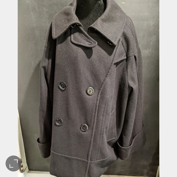 Attention Plus Size Black Pea Coat Jacket - Picture 1 of 4